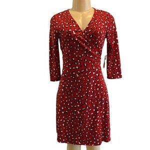 LuLaRoe Michelle XXS Red Leopard Print 3/4 Sleeve Wrap Dress NWT